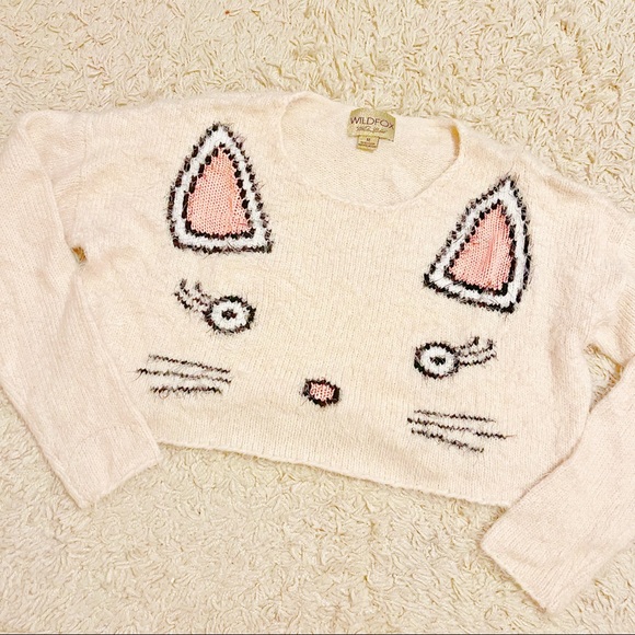 NWOT Wildfox FUZZY BABY CROPPED CAT SWEATER Sz M - Picture 5 of 6